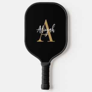 Black And Gold Monogram Script Name Custom Pickleball Paddle