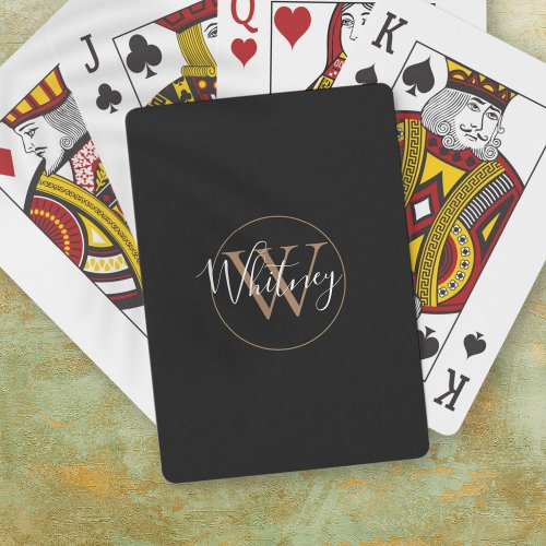 Black and Gold Monogram Script Name Playing Cards