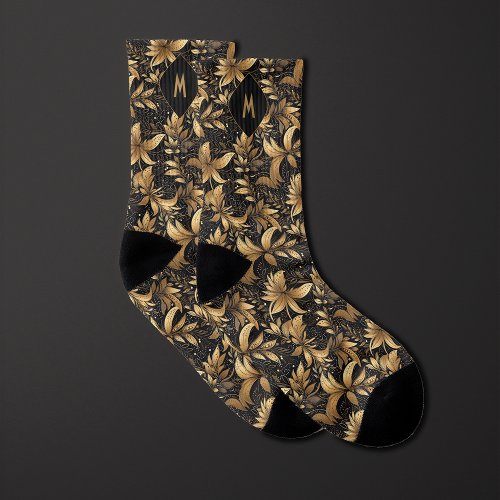 Black and Gold Monogram Socks