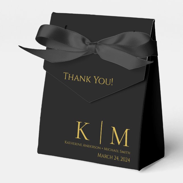 Black and Gold-Monogram-Wedding-Favor Box (Front Side)