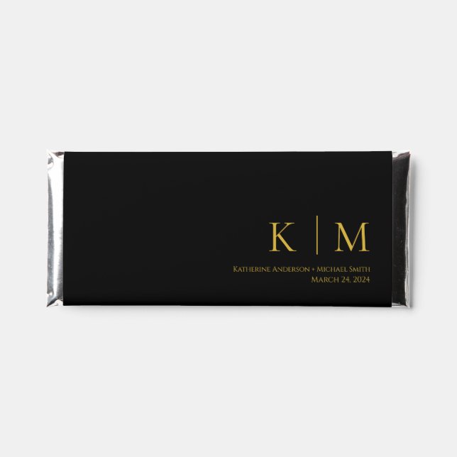 Black and Gold-Monogram-Wedding- Hershey Bar Favors (Front)