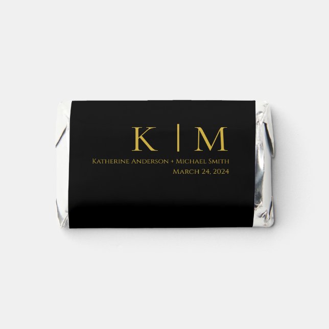 Black and Gold-Monogram-Wedding- Hershey's Miniatures (Front)