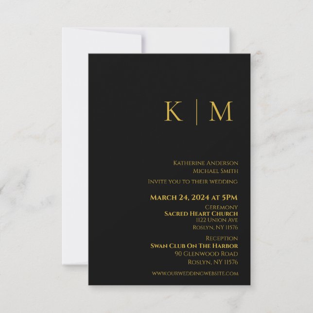 Black and Gold-Monogram-Wedding- Invitation (Front)