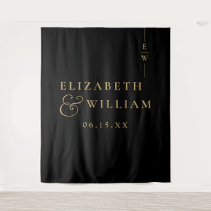 Black And Gold Monogram Wedding Photo Backdrop