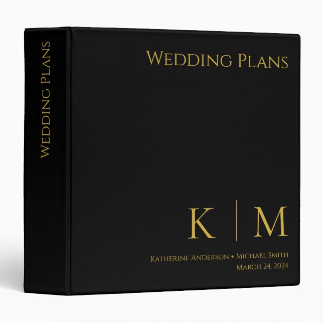 Black and Gold-Monogram-Wedding Plans- 3 Ring Binder (Front/Spine)