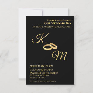 Black and Gold-Monogram-Wedding Rings- Invitation
