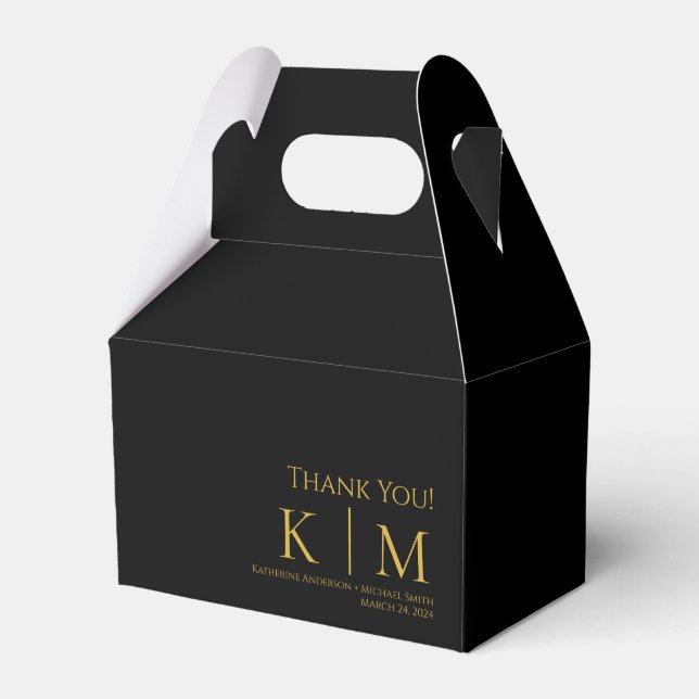 Black and Gold-Monogram-Wedding Thank you- Favor Boxes (Front Side)