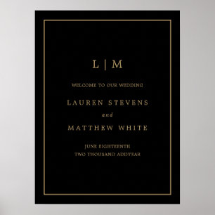Black and Gold Monogram Wedding Welcome Sign