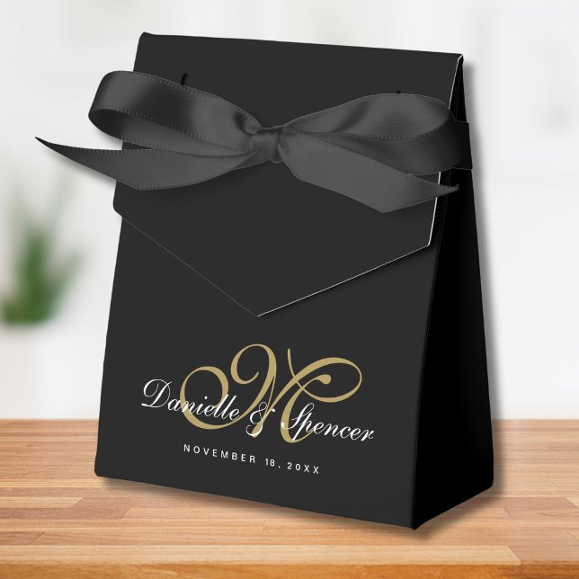 Black and Gold Monogrammed Custom Wedding Favor Boxes (Black and Gold Favor Box)