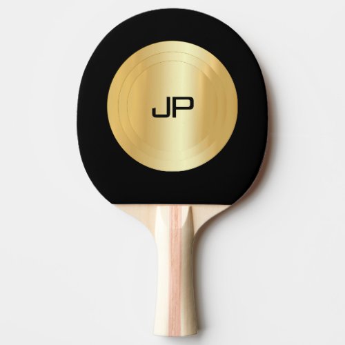 Black And Gold Monogrammed Elegant Template Ping Pong Paddle