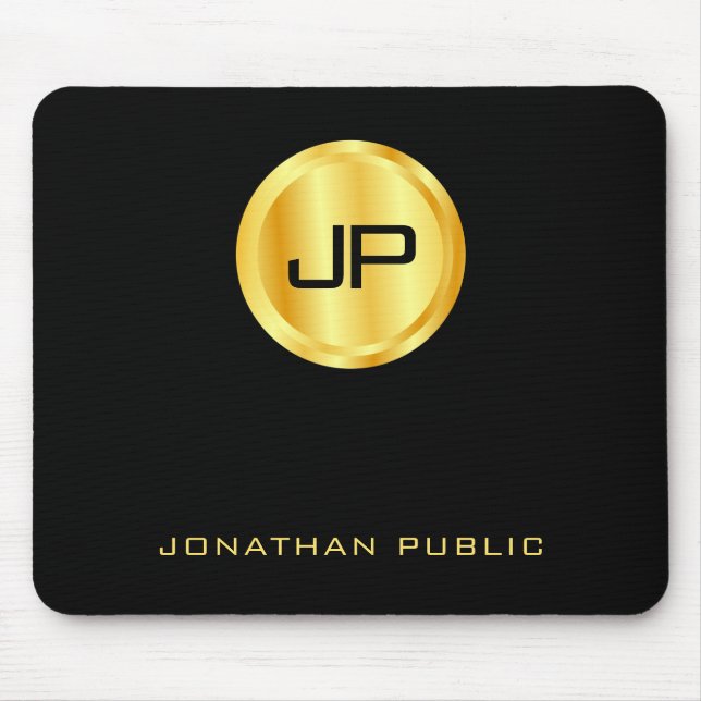Black And Gold Monogrammed Template Elegant Mouse Pad (Front)