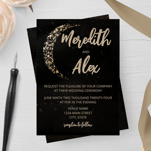 Black and Gold Moon and Back Wedding Invitation