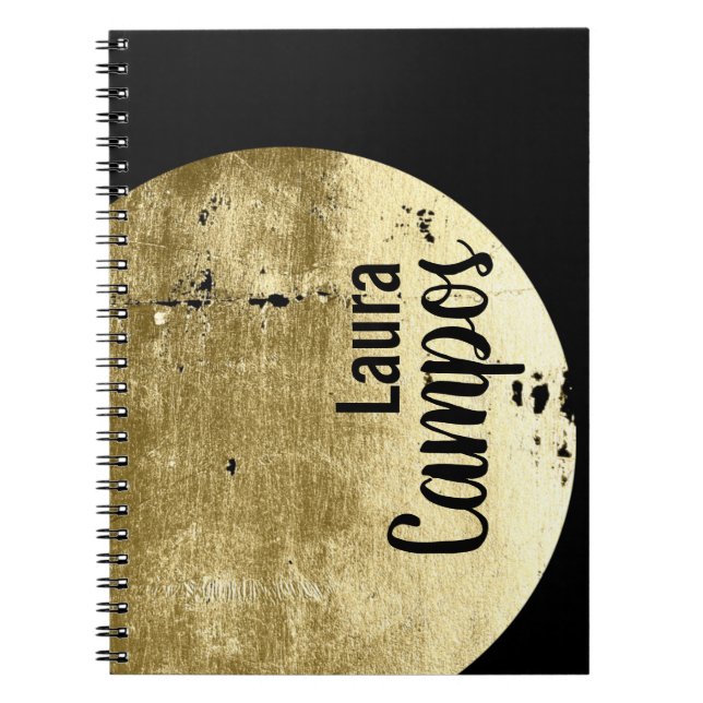 Black and Gold Moon Modern Typography Notebook (Front)