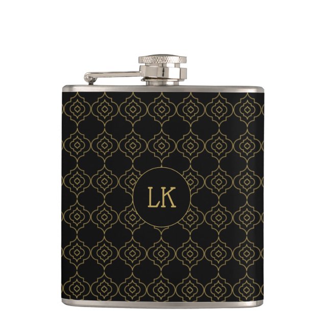 Black and gold Moroccan monogram Flask (Front)