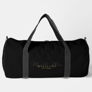 Black And Gold Mr And Mrs Wedding Honeymoon Duffle Bag