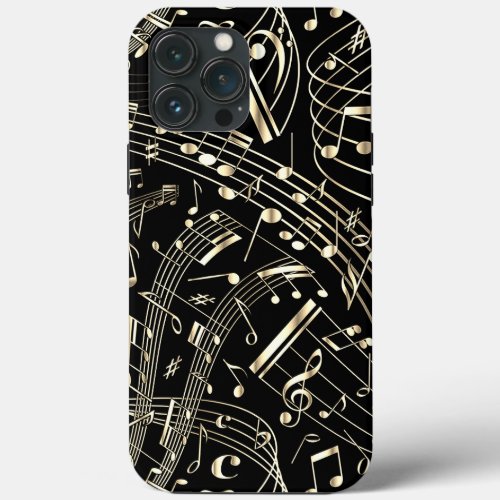 Black And Gold Music Notes iPhone 13 Pro Max Case