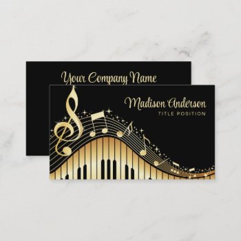 Black And Gold Music Notes Design Business Business Card by gogaonzazzle at Zazzle