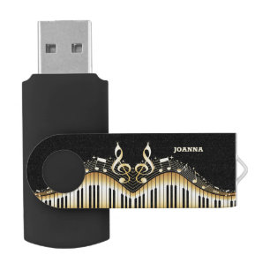Black And Gold Music Notes Design Flash Drive
