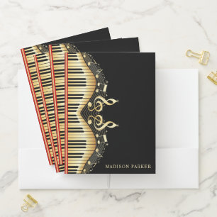 Black And Gold Music Notes Design Pocket Folder