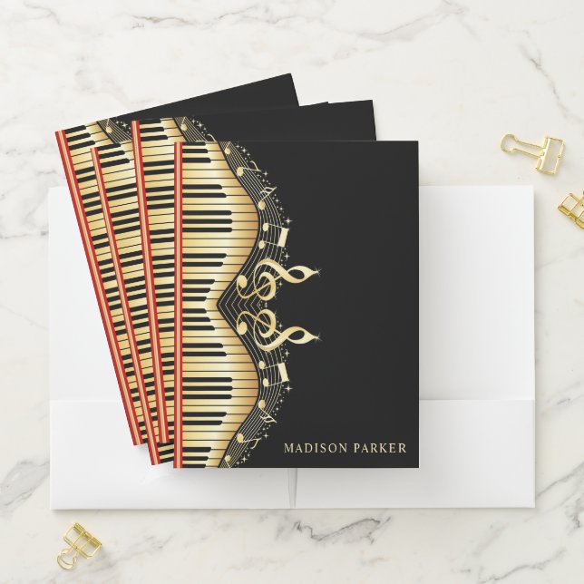 Black And Gold Music Notes Design Pocket Folder (In Situ)