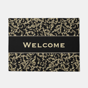 Black and Gold Music Notes Floral Doormat
