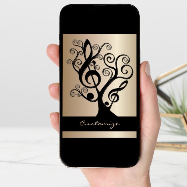 Black and Gold Music Treble Clef Tree Card (Front Digital)