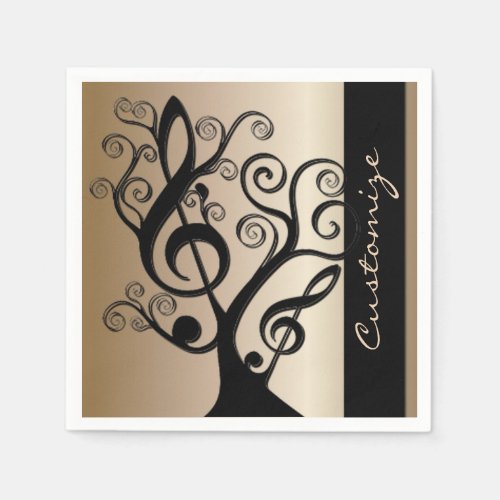 Black and Gold Music Treble Clef Tree Napkins