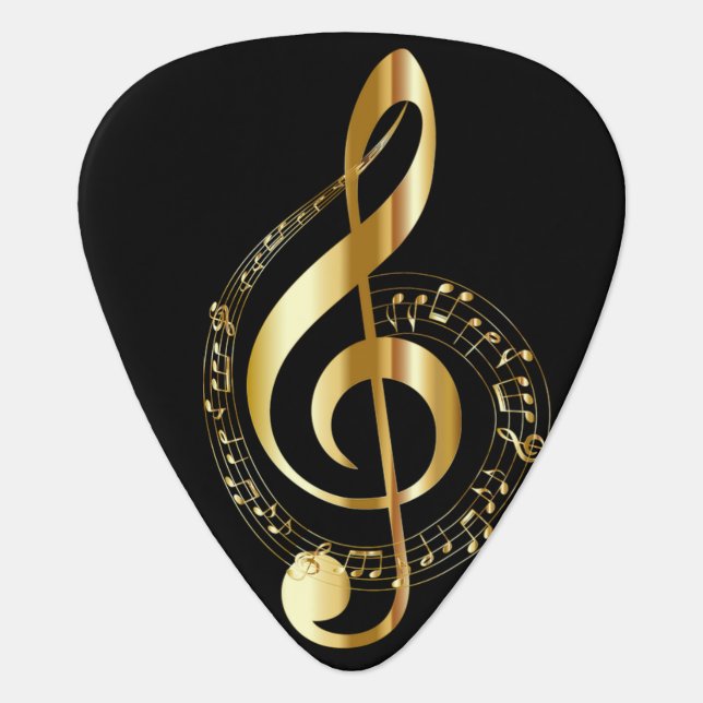 Black and Gold Musical Note Guitar Pick (Front)