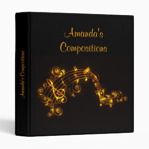 Black and Gold Musical Notes 3 Ring Binder
