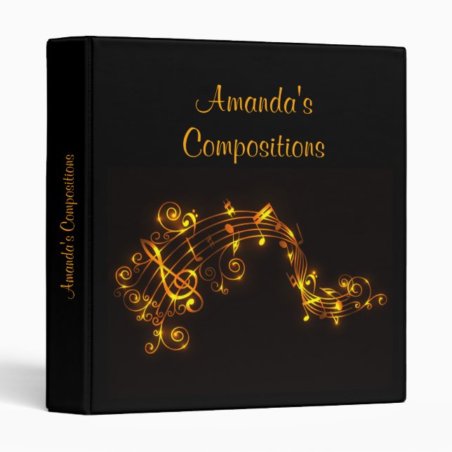 Black and Gold Musical Notes 3 Ring Binder (Front/Spine)