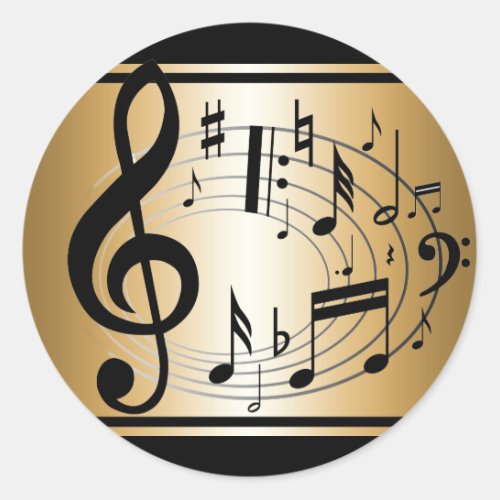 Black and Gold musical notes  background Classic Round Sticker