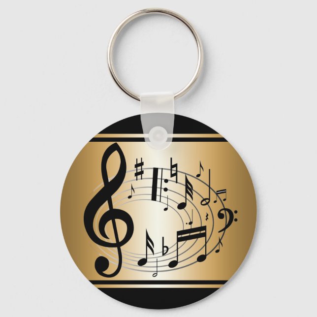 Black and gold musical notes in oval shape keychain (Front)