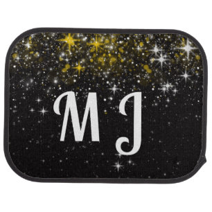 Black and gold  name monogram initial  car floor m mat