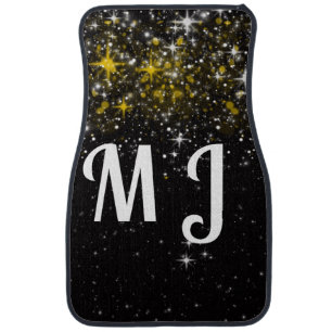 Black and gold name monogram initial car floor mat
