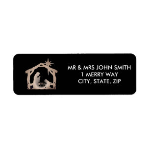 Black and Gold Nativity Christmas Return Address Label