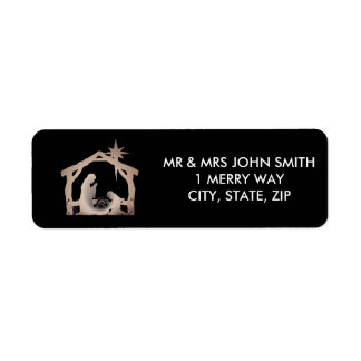 Black and Gold Nativity Christmas Return Address Label