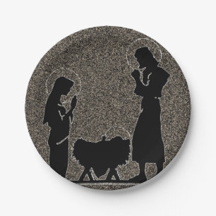 Black and Gold Nativity Textured Paper Plates