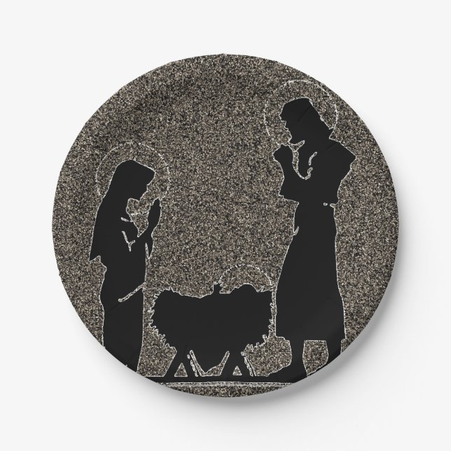 Black and Gold Nativity Textured Paper Plates (Front)