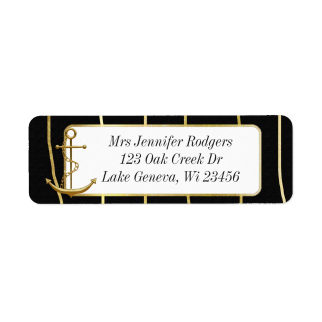 Black and Gold Nautical Themed Anchor Label (Front)