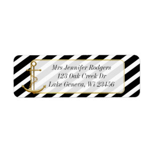 Black and Gold Nautical Themed Anchor Label