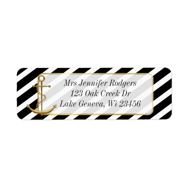 Black and Gold Nautical Themed Anchor Label (Front)
