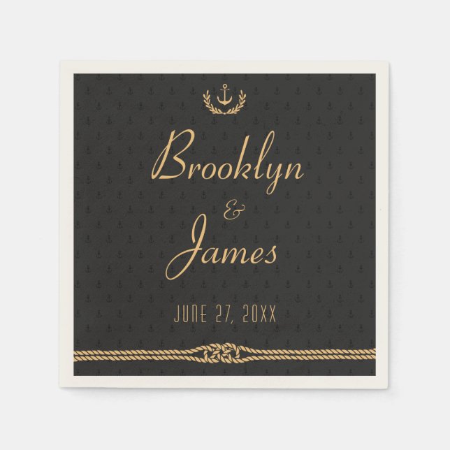Black And Gold Nautical Wedding Napkins (Front)