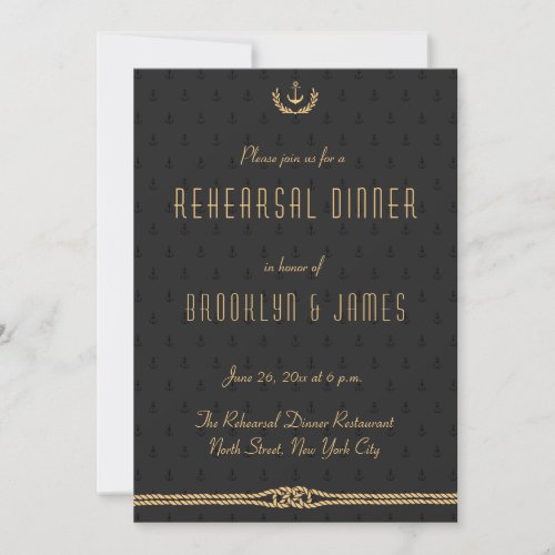 Black And Gold Nautical Wedding Rehearsal Invites