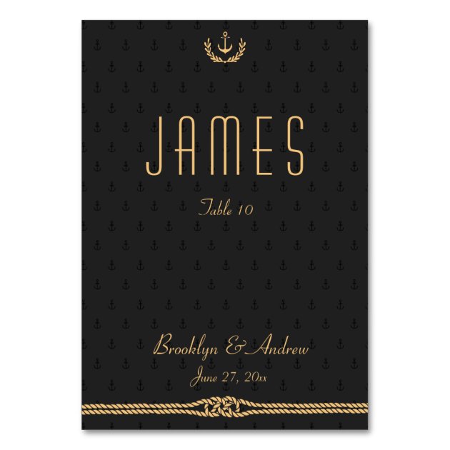 Black And Gold Nautical Wedding Table Place Cards