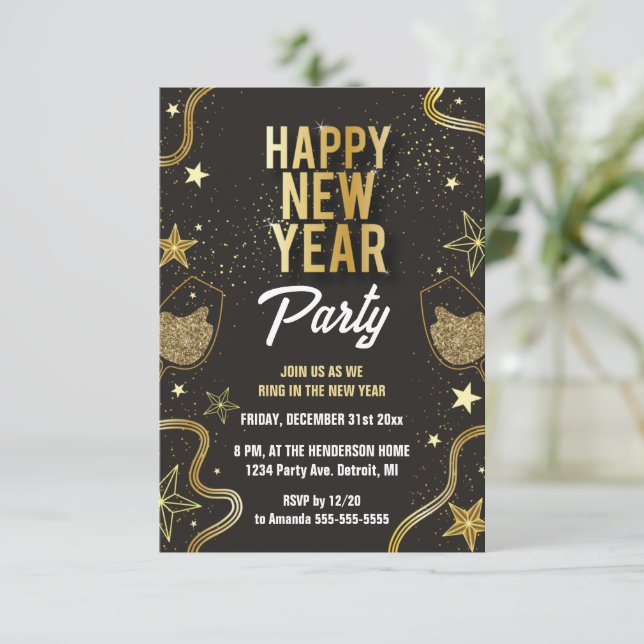 Black and gold New year Party Invitation (Standing Front)