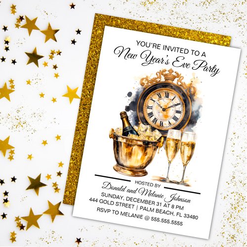 Black and Gold New Years Eve Party Invitation