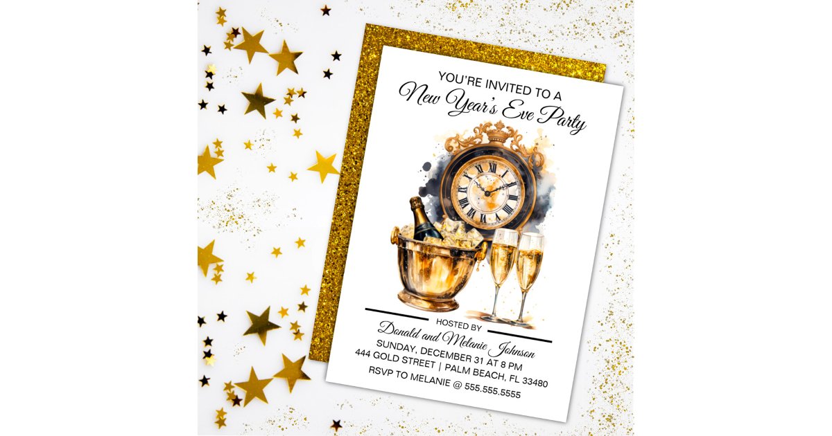 Black and Gold New Year’s Eve Party Invitation | Zazzle