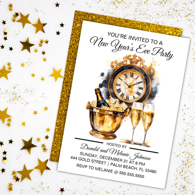 Black and Gold New Year’s Eve Party Invitation | Zazzle