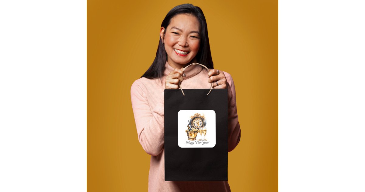 Black and Gold New Year’s Eve Square Sticker | Zazzle