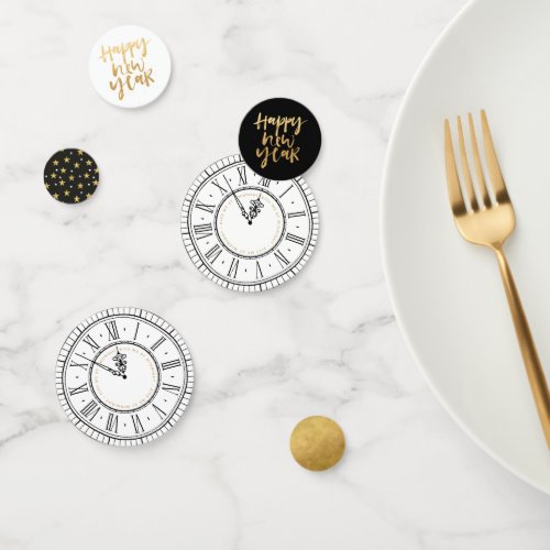 Black and Gold New Years Clock Confetti